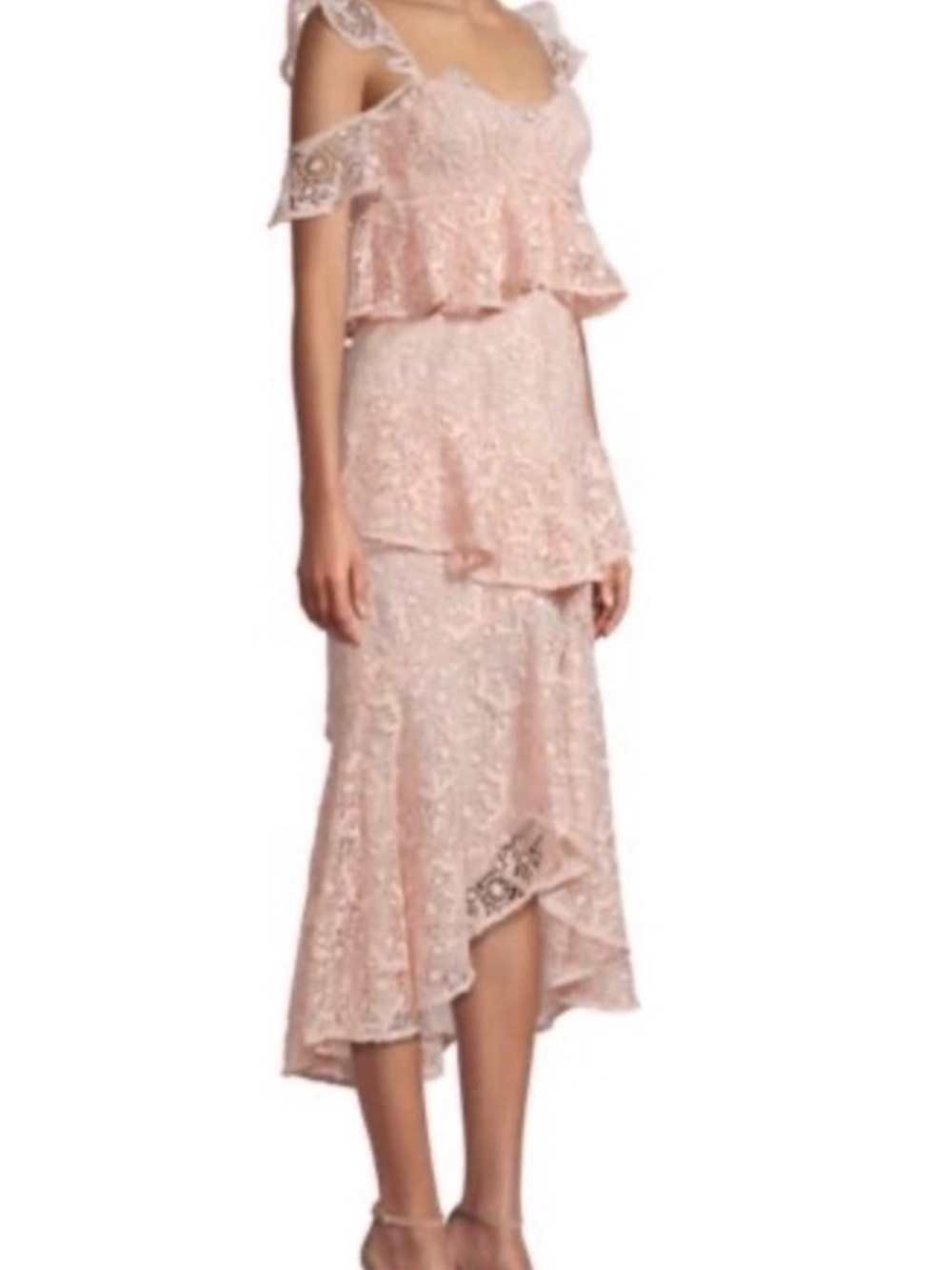 AMUR Blush Pink Lace High-Low Tiered Dress 4
